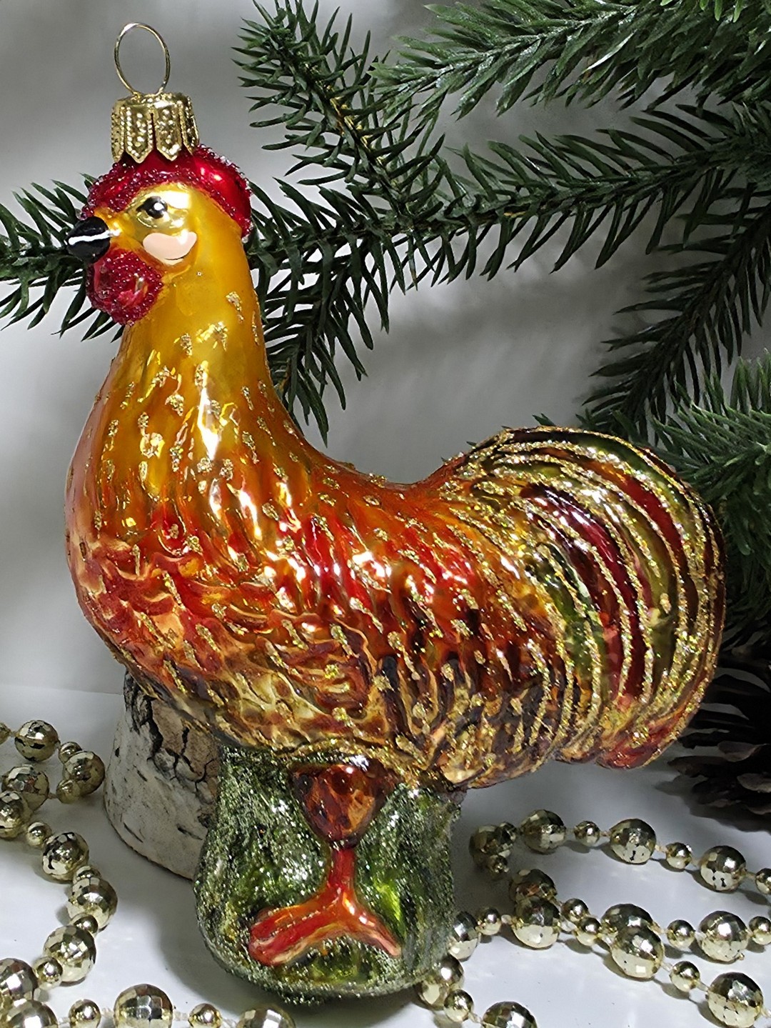 фото Стеклянная елочная игрушка Петушок