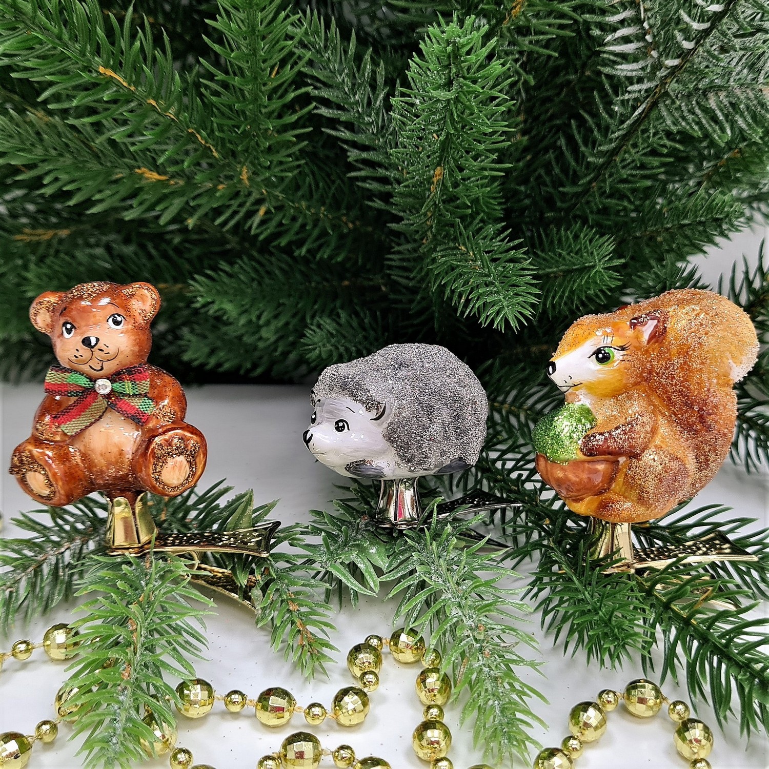 фото Набор ёлочных игрушек Белочка, мишка и ежик на прищепке