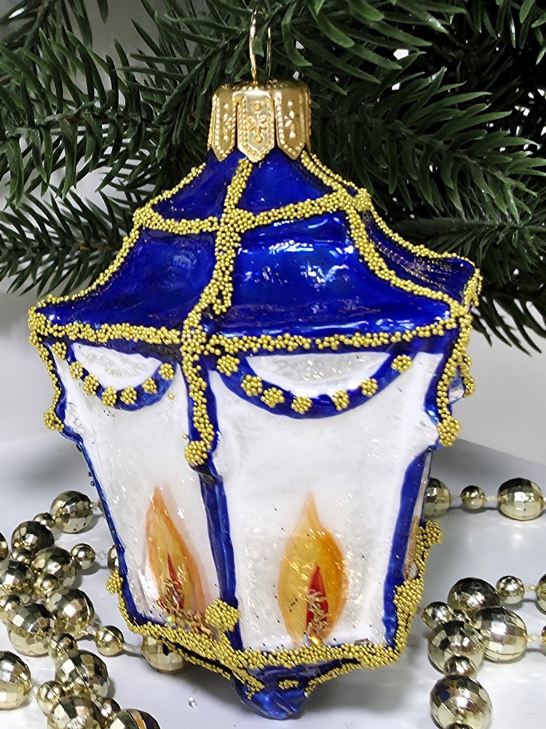 фото Стеклянная елочная игрушка Фонарик малый