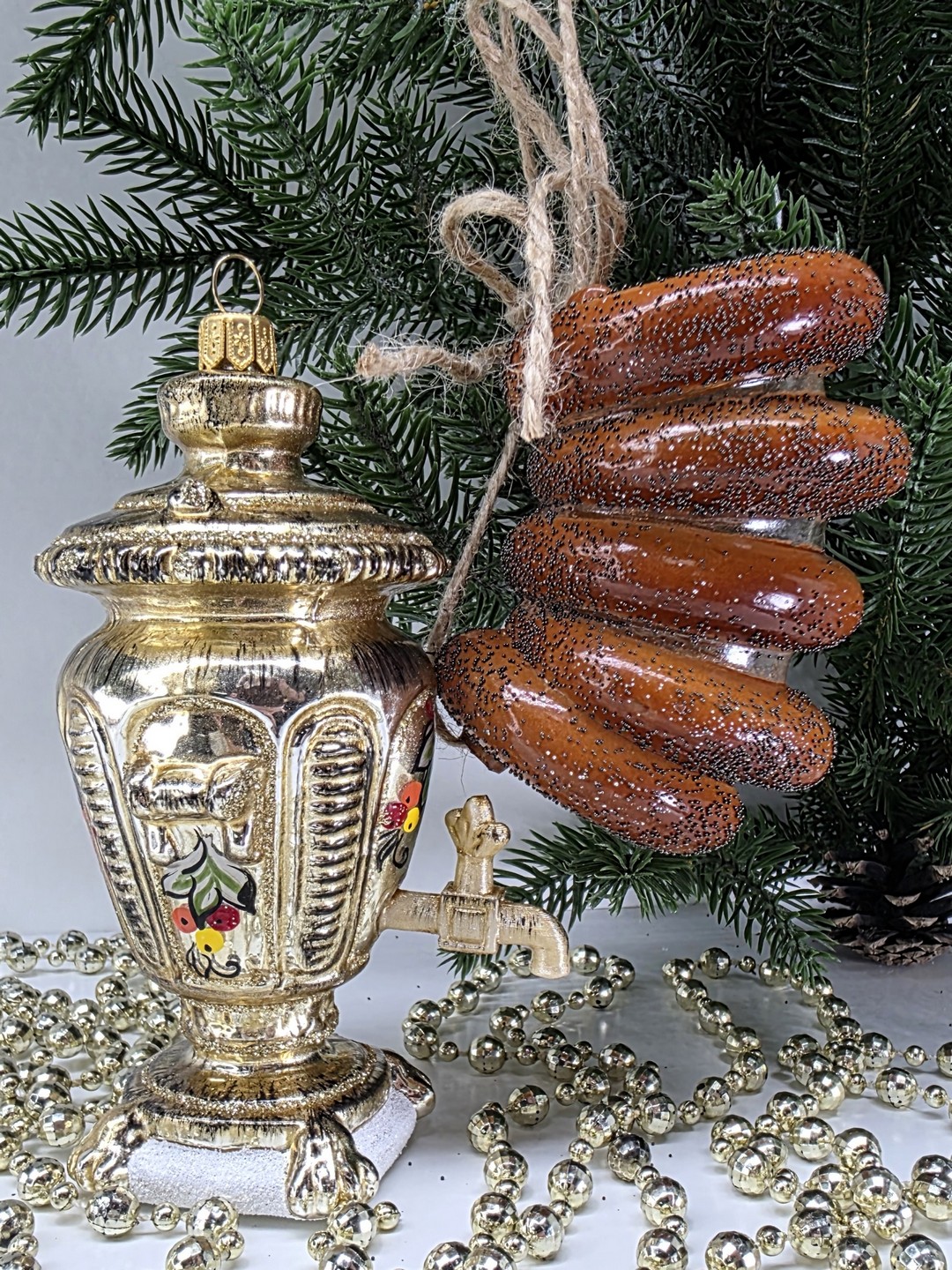 фото Набор ёлочных игрушек Самовар и баранки