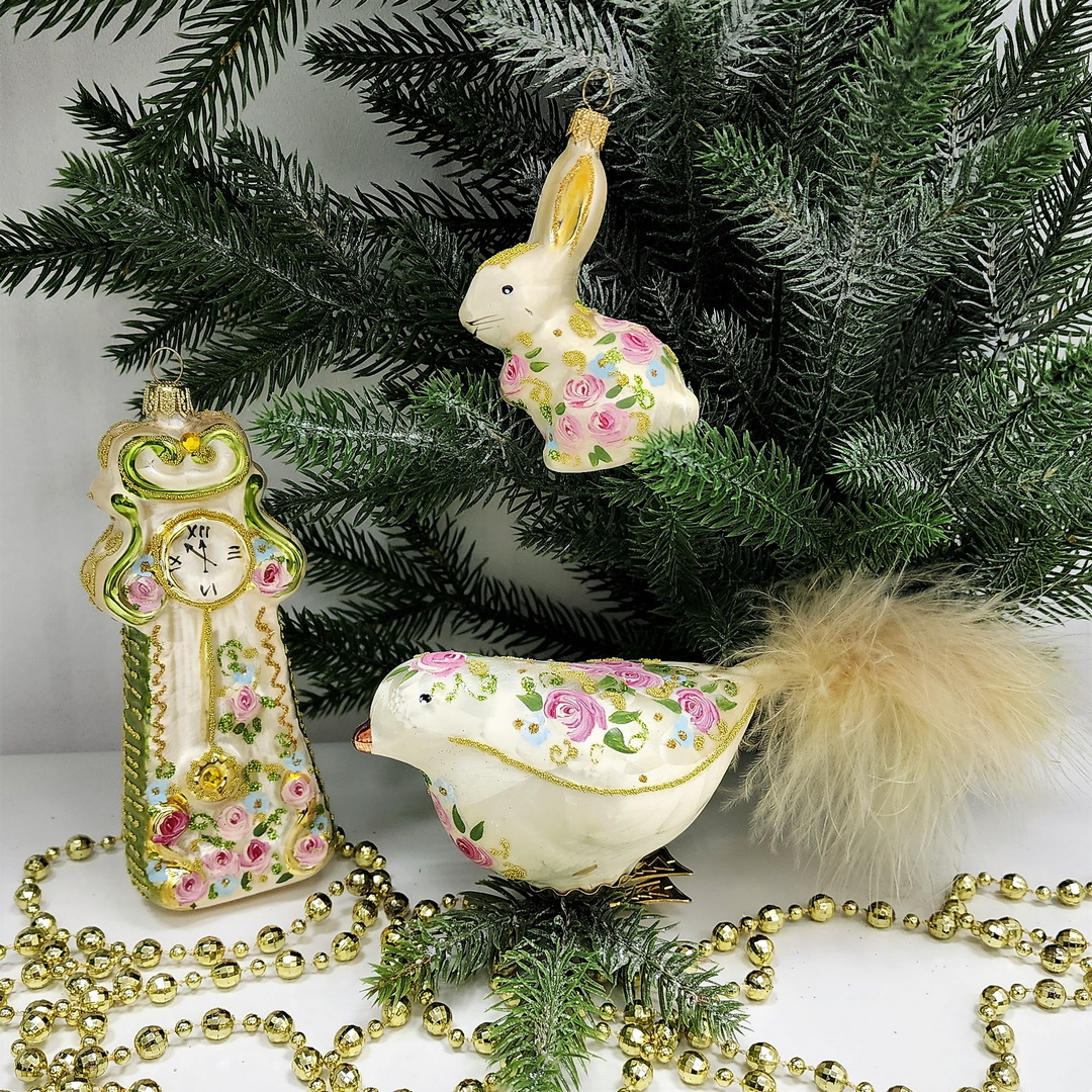 фото Набор ёлочных игрушек Зайчик, птичка и часы Версаль