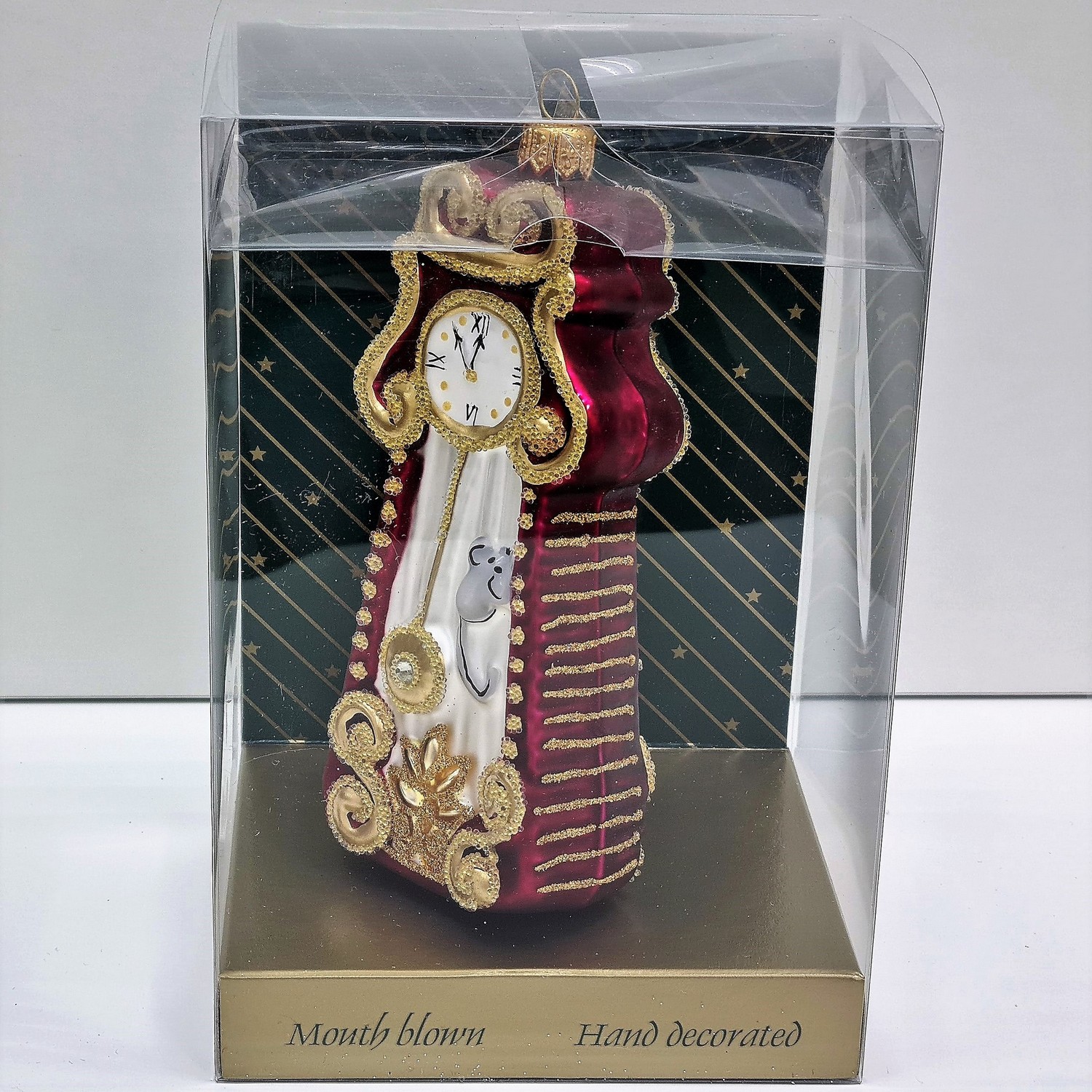 фото Стеклянная елочная игрушка Часы с маятником