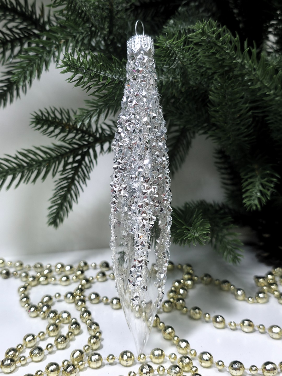 фото Стеклянная елочная игрушка Сосулька