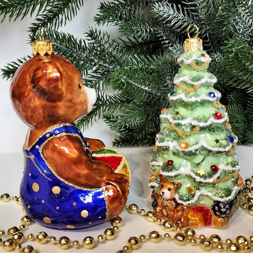фото Набор ёлочных игрушек Мишка с мячиком и елка