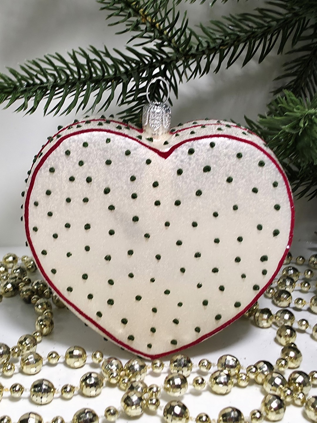 фото Стеклянная елочная игрушка Сердце пряник