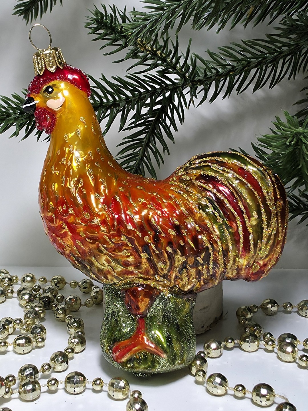 фото Стеклянная елочная игрушка Петушок