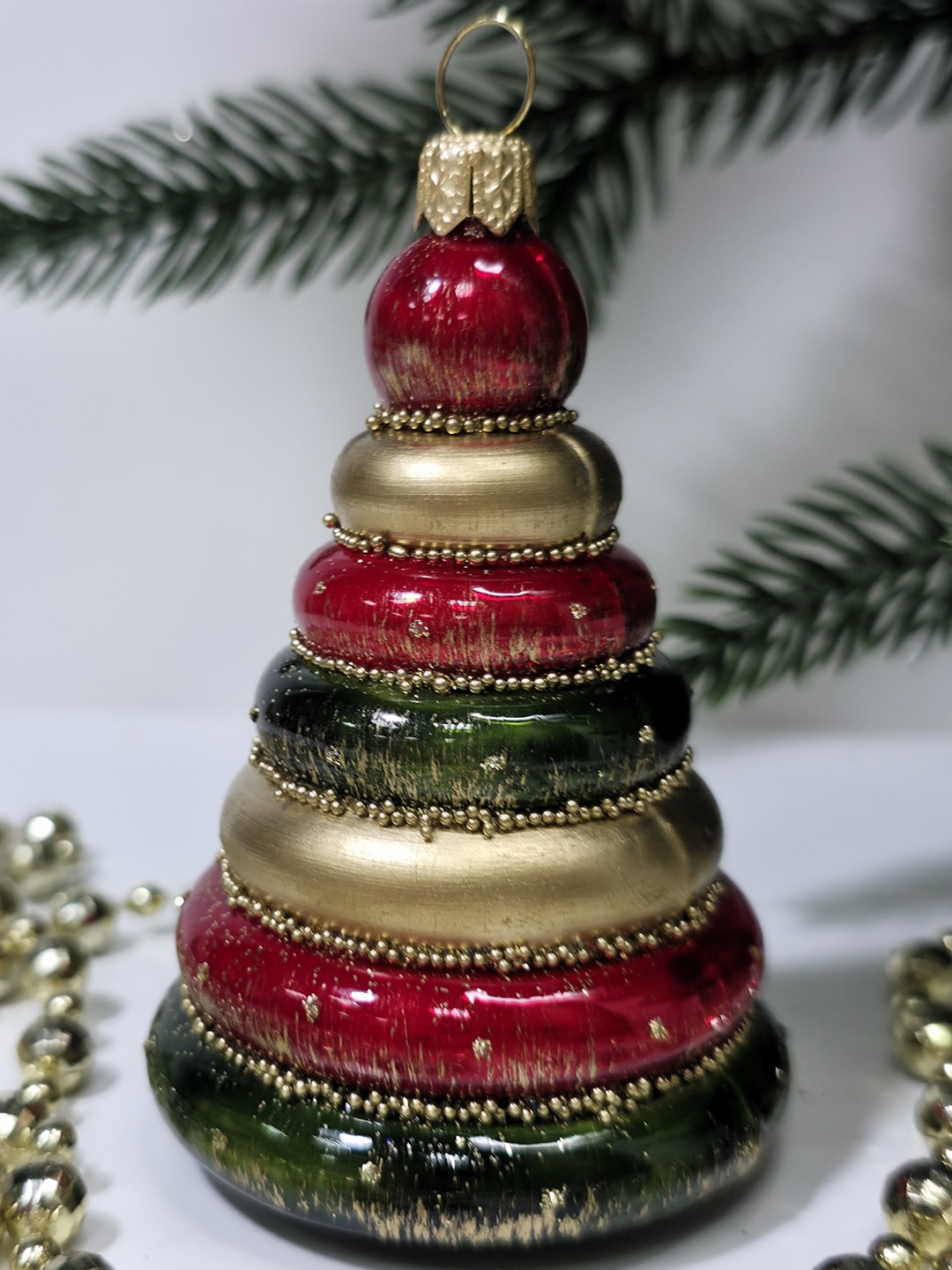 фото Стеклянная елочная игрушка Пирамидка детская