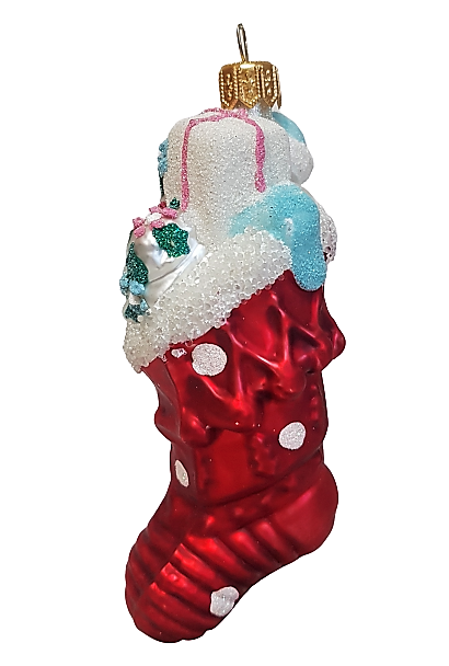 фото Стеклянная елочная игрушка Носок с подарками