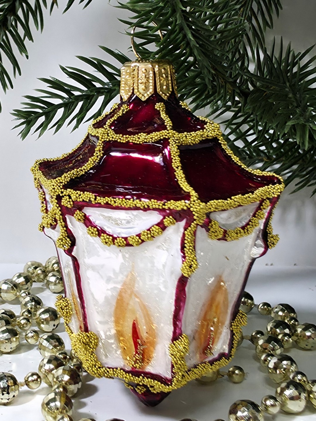 фото Стеклянная елочная игрушка Фонарик малый