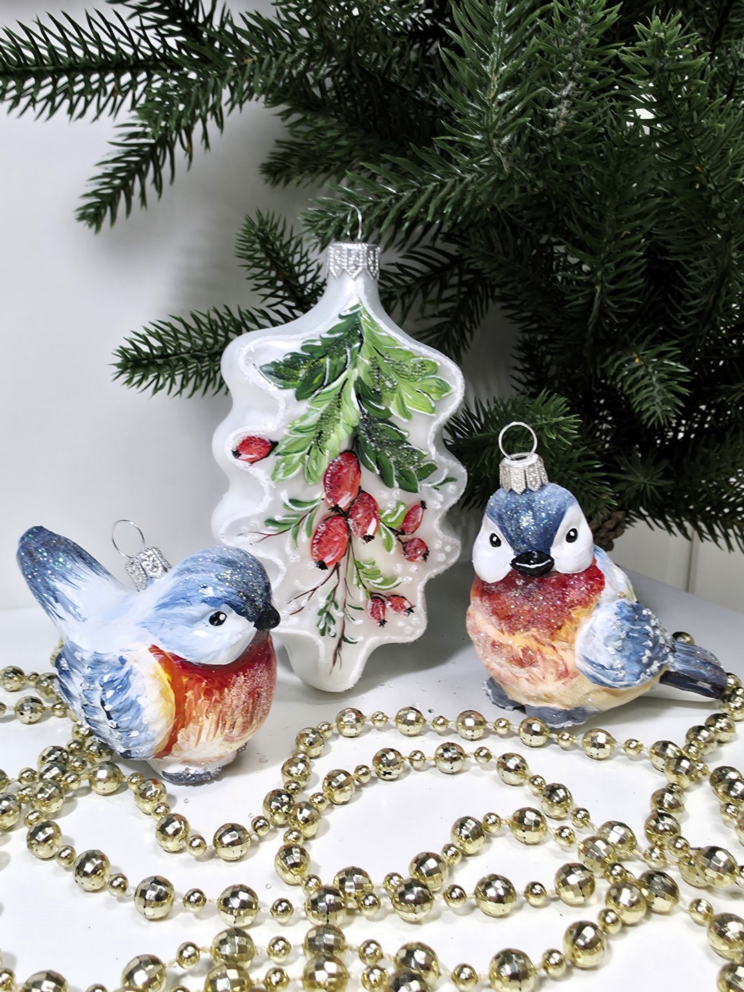 фото Набор ёлочных игрушек Две птички и листок