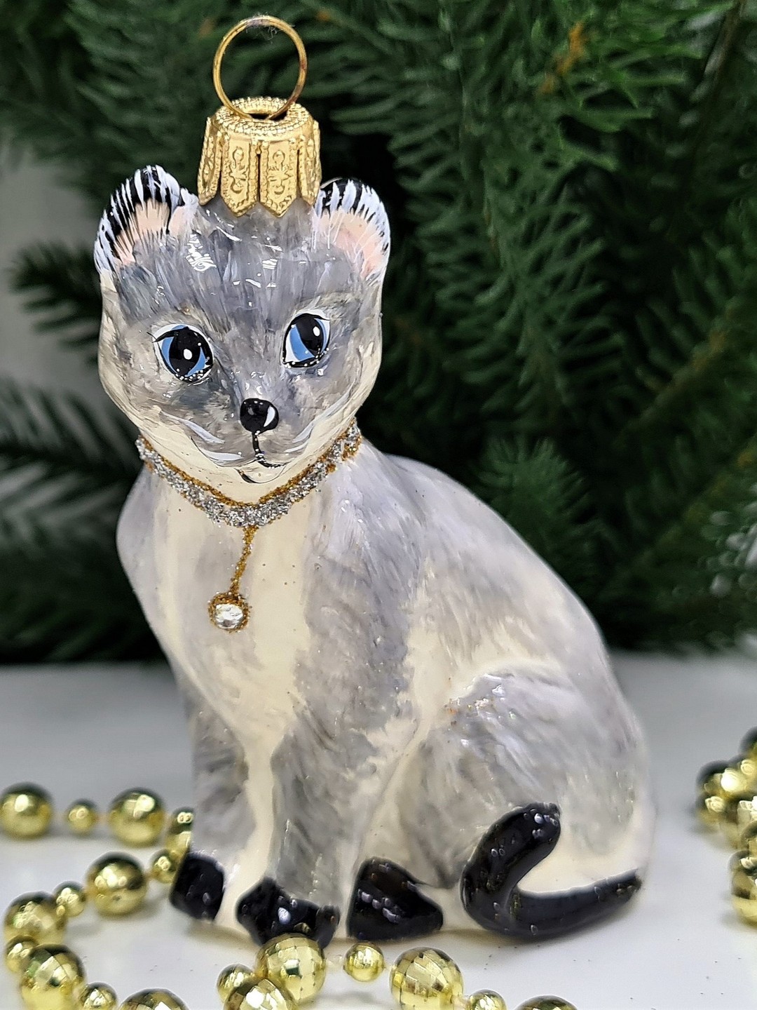 фото Стеклянная елочная игрушка Сиамский кот