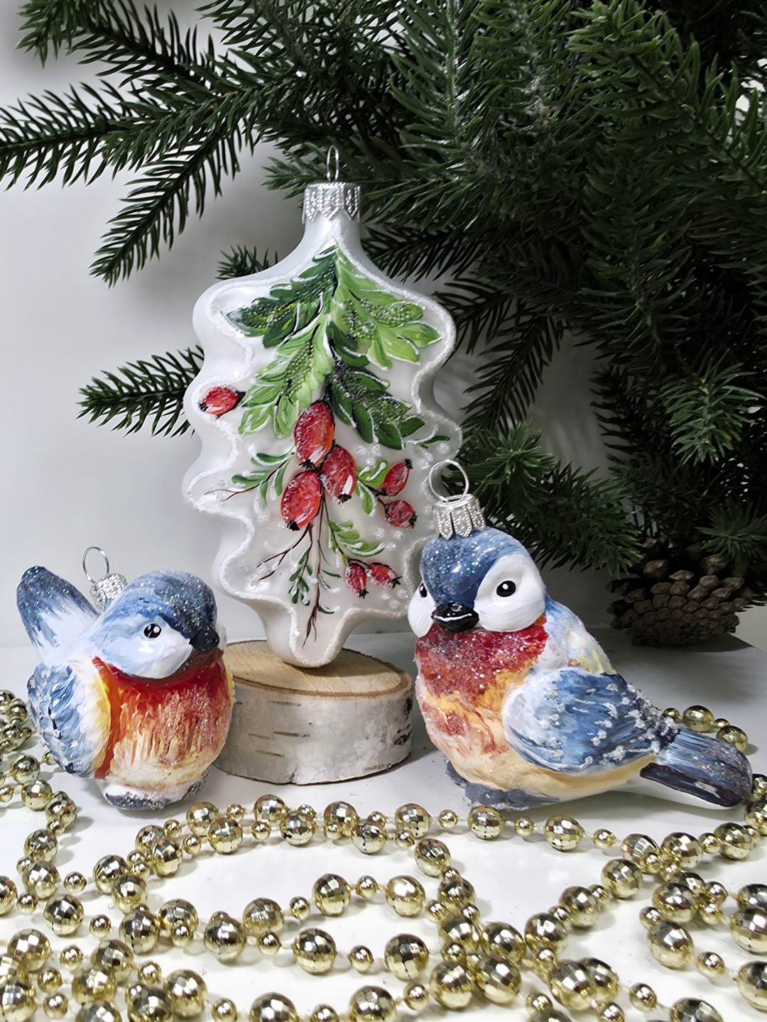 фото Набор ёлочных игрушек Две птички и листок