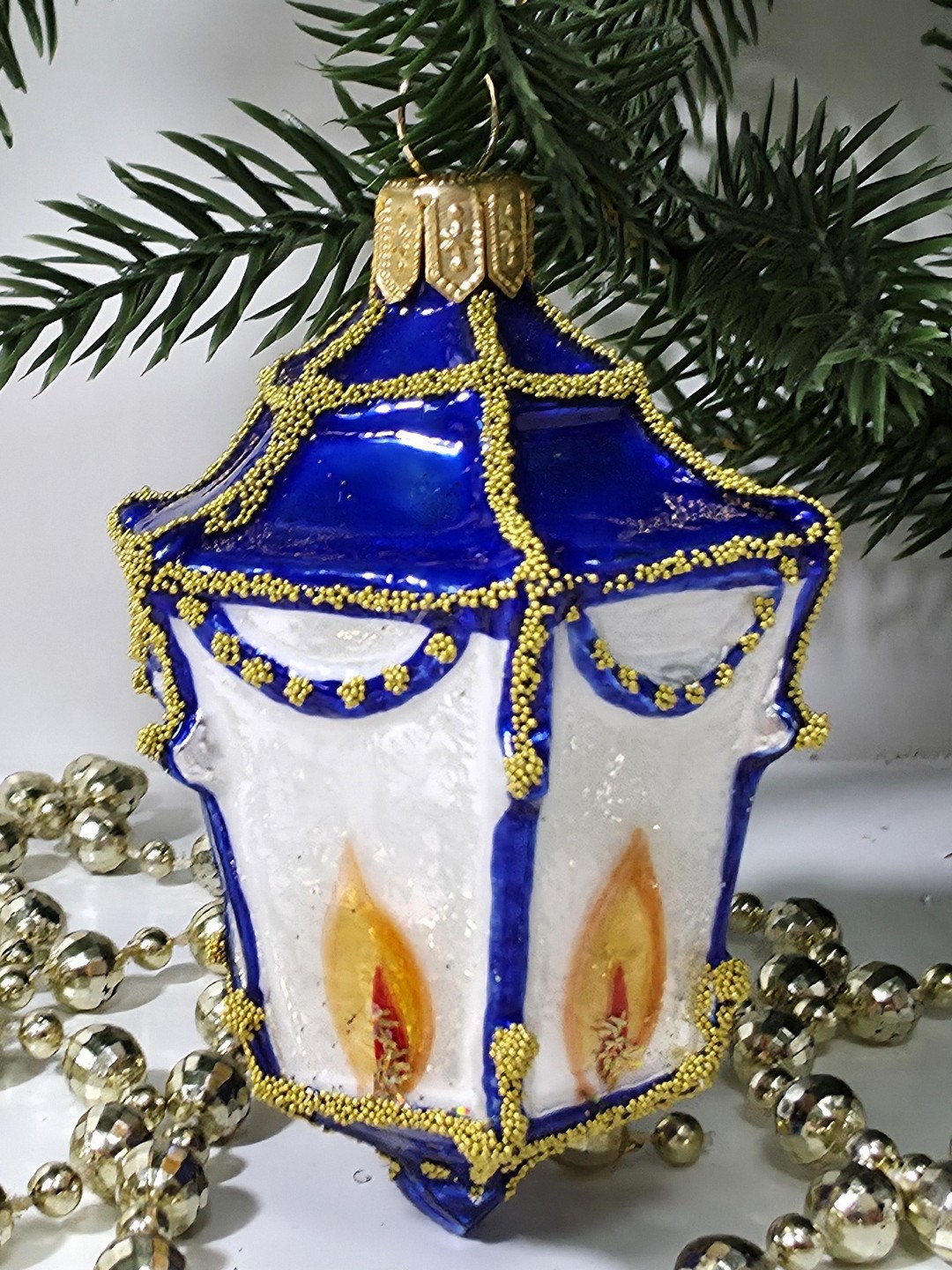 фото Стеклянная елочная игрушка Фонарик малый