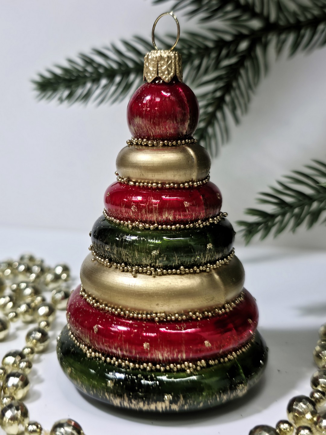 фото Стеклянная елочная игрушка Пирамидка детская