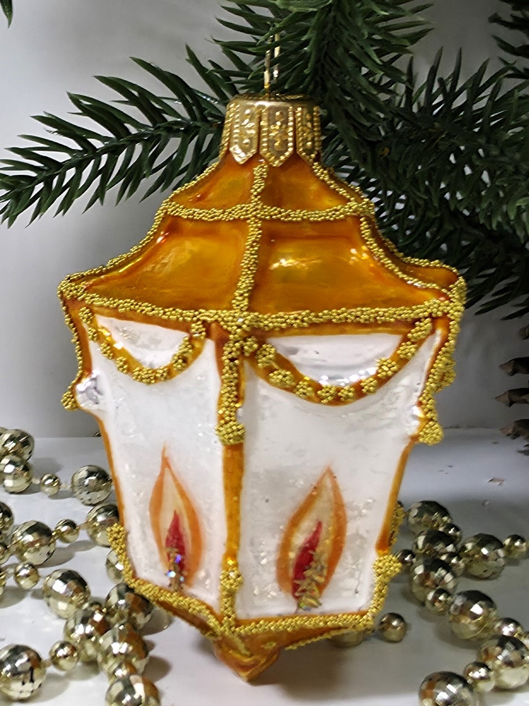 фото Стеклянная елочная игрушка Фонарик малый