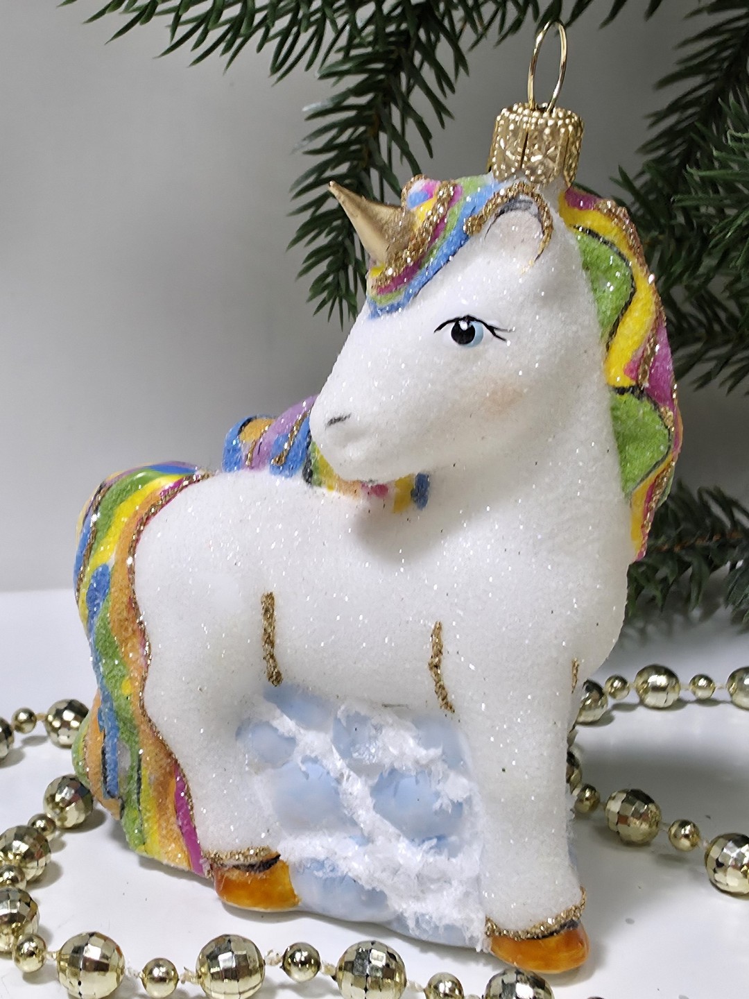 фото Стеклянная елочная игрушка Единорог