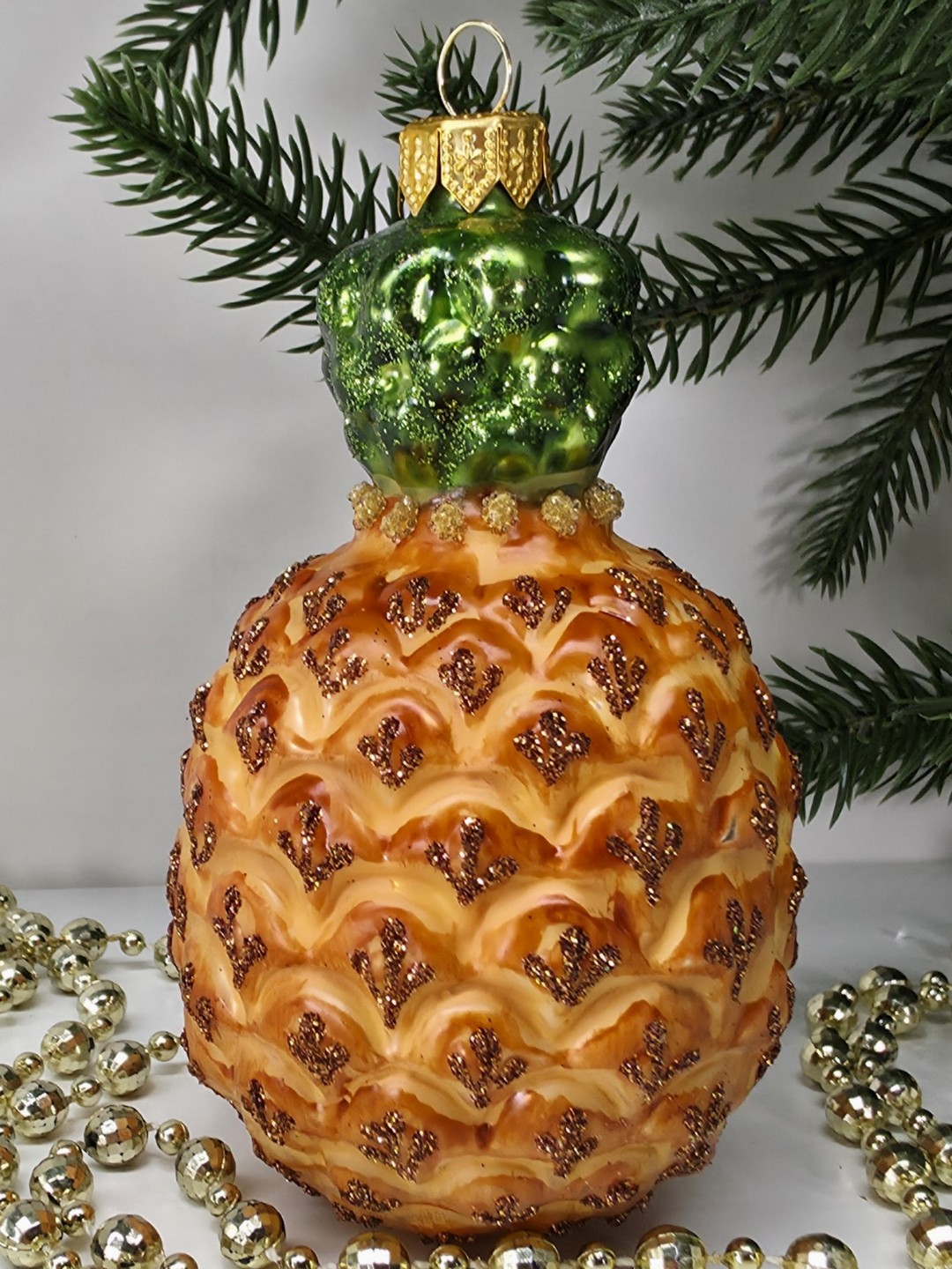 фото Стеклянная елочная игрушка Ананас большой