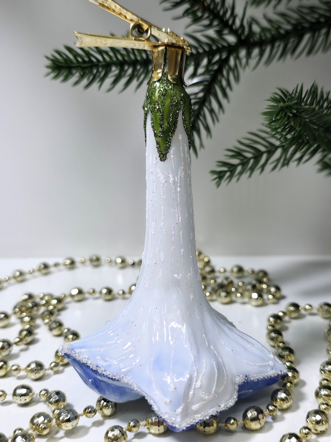 фото Стеклянная елочная игрушка Цветочек на прищепке