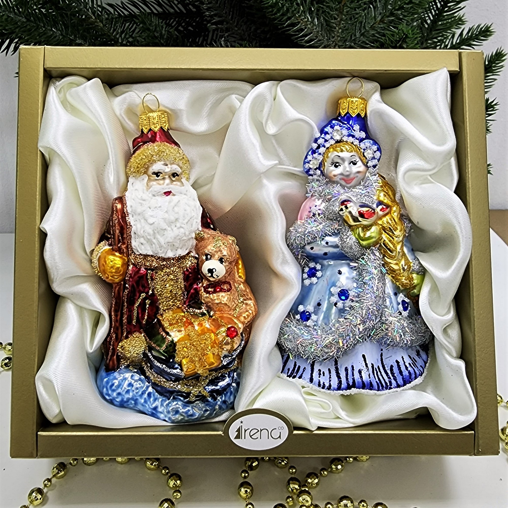 фото Набор ёлочных игрушек Дед Мороз с мишкой и Снегурочка