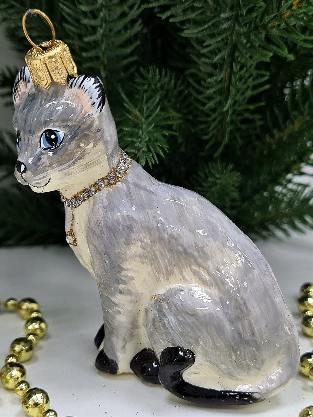 фото Стеклянная елочная игрушка Сиамский кот