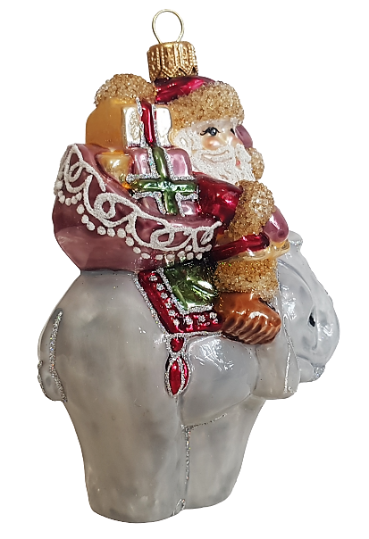 фото Стеклянная елочная игрушка Дед Мороз на слоне