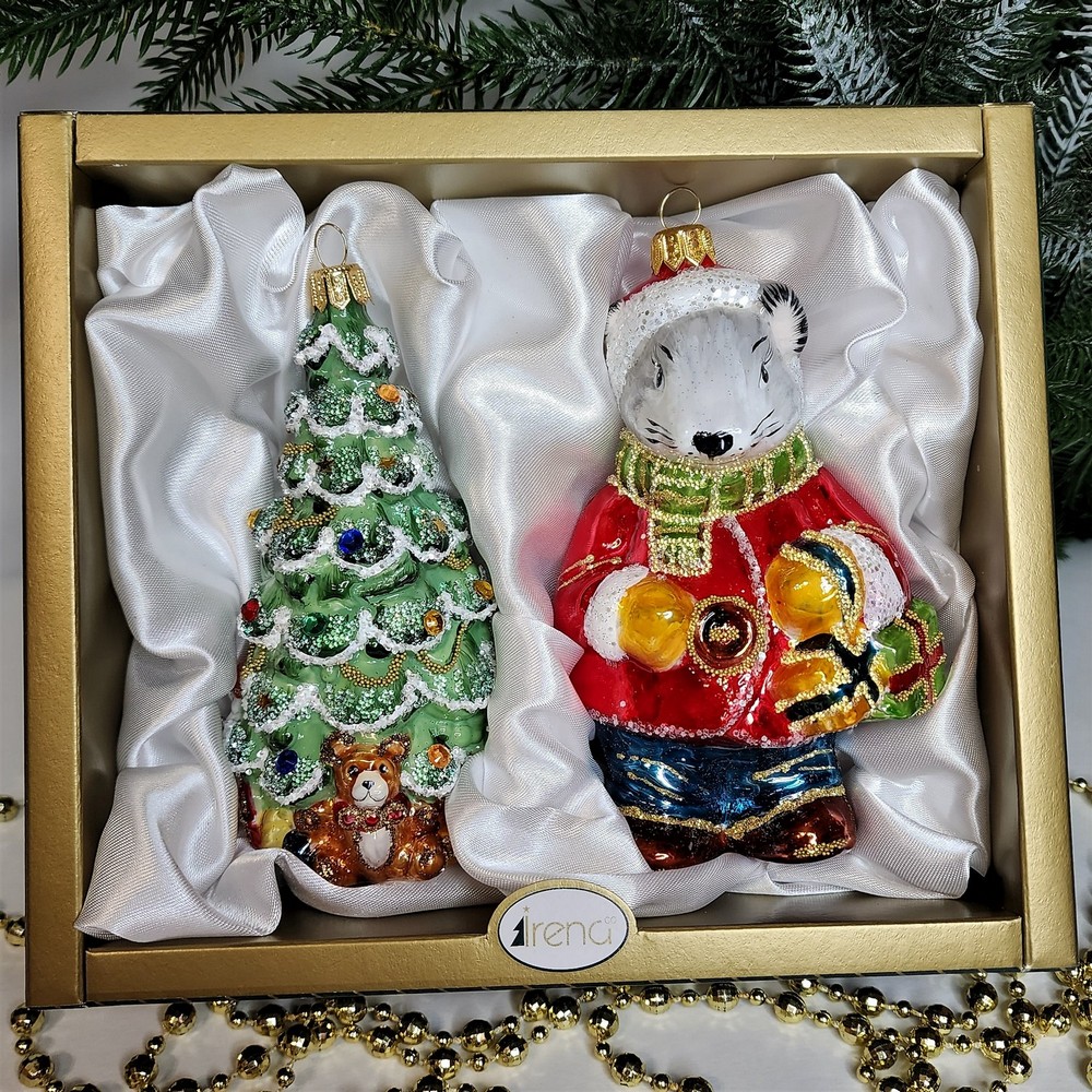фото Набор ёлочных игрушек Мышь большая и елка