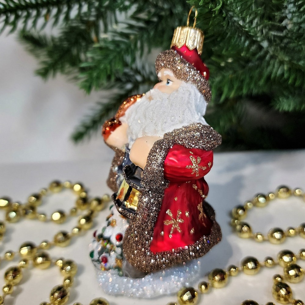 фото Стеклянная елочная игрушка Дед Мороз с фонарем царский