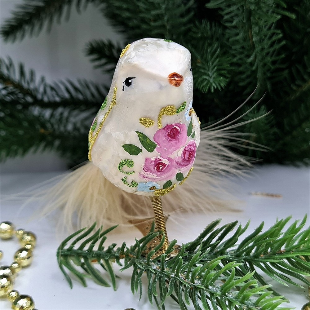 фото Стеклянная елочная игрушка Птичка на прищепке Версаль