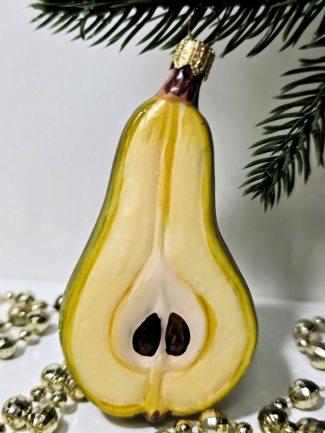 фото Стеклянная елочная игрушка Груша половинка