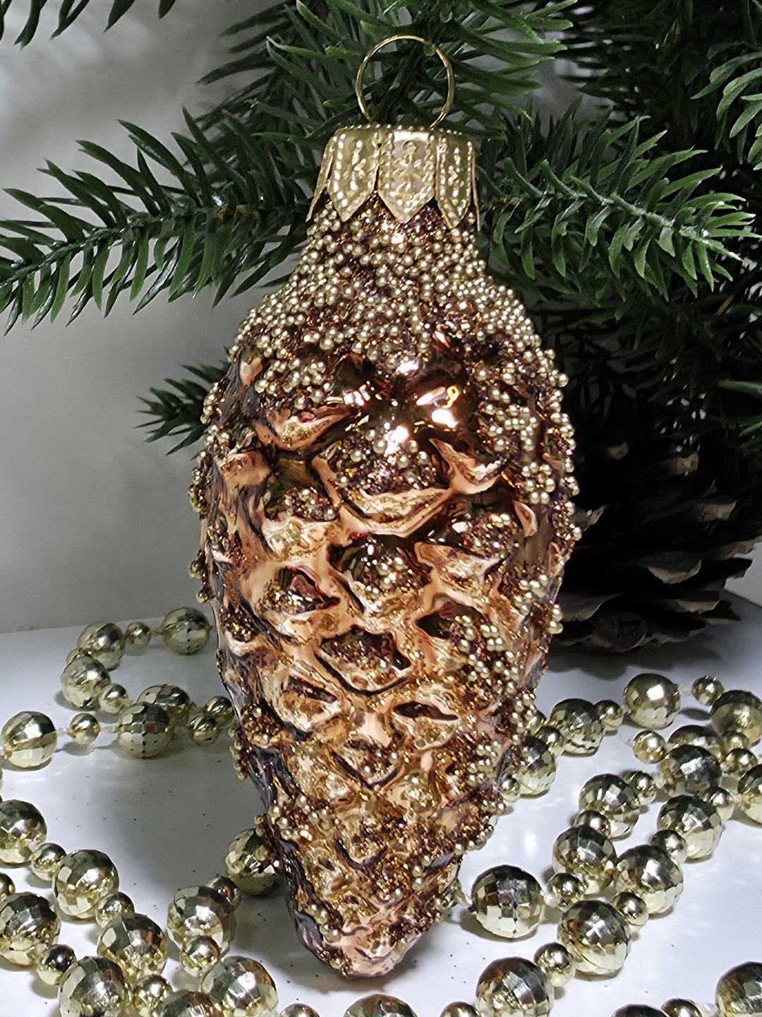 фото Стеклянная елочная игрушка Шишка