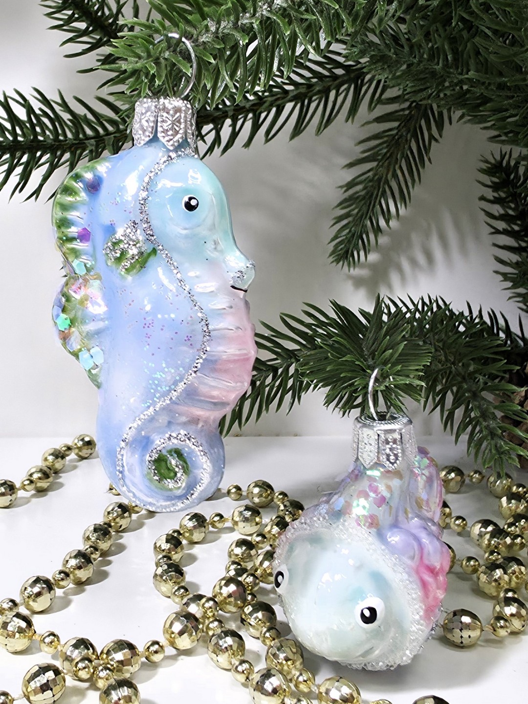 фото Набор ёлочных игрушек Морской конек и рыбка