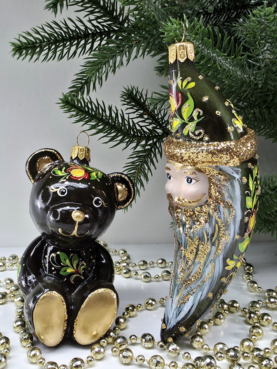 фото Набор ёлочных игрушек Месяц и мишка