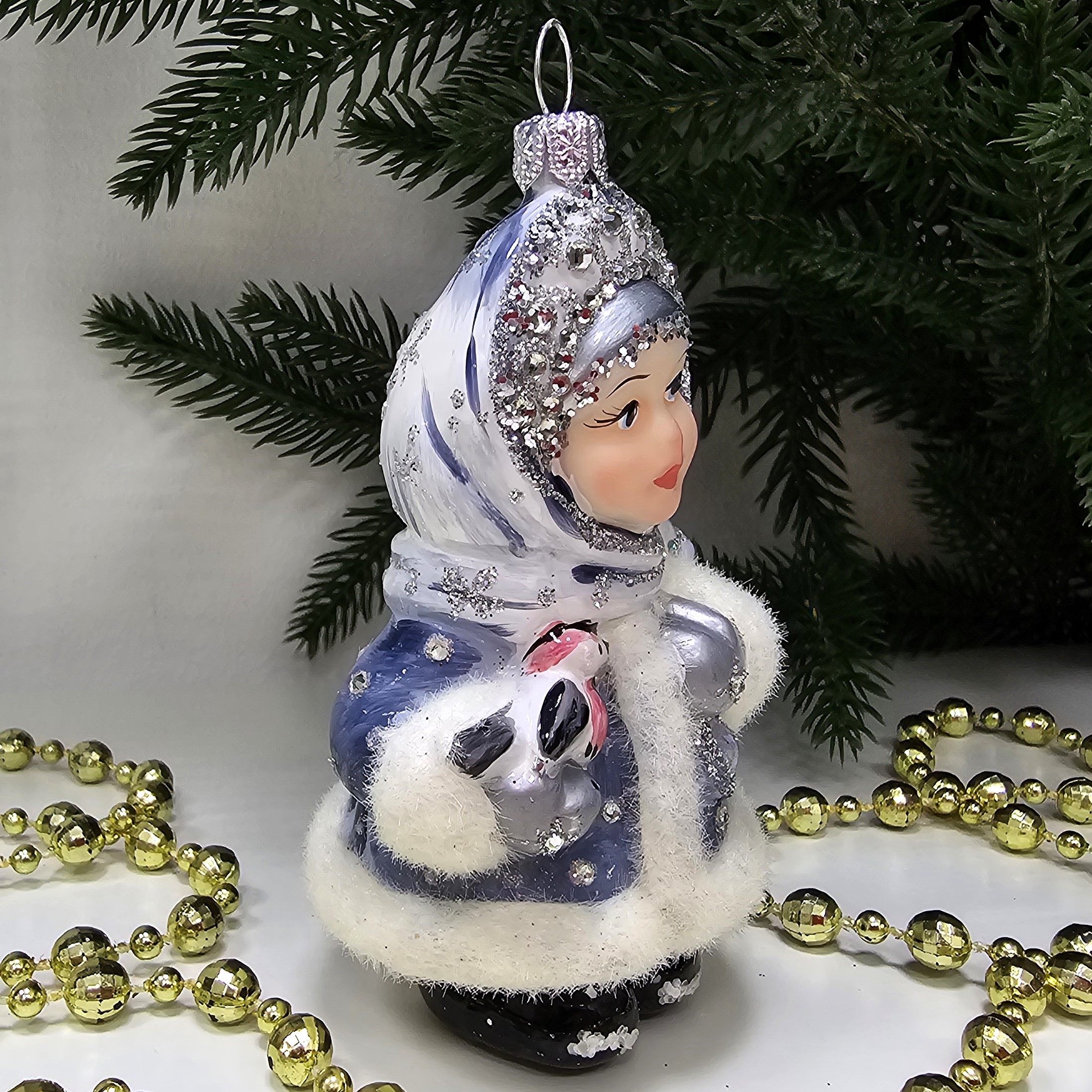 фото Стеклянная елочная игрушка Снегурочка глянец