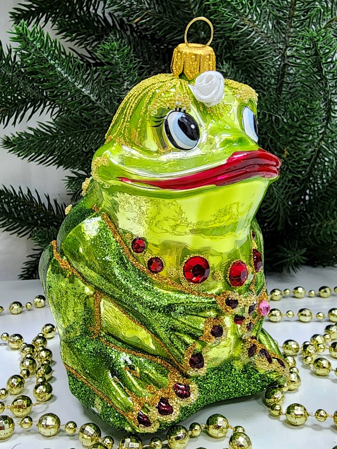 фото Стеклянная елочная игрушка Лягушка-Она