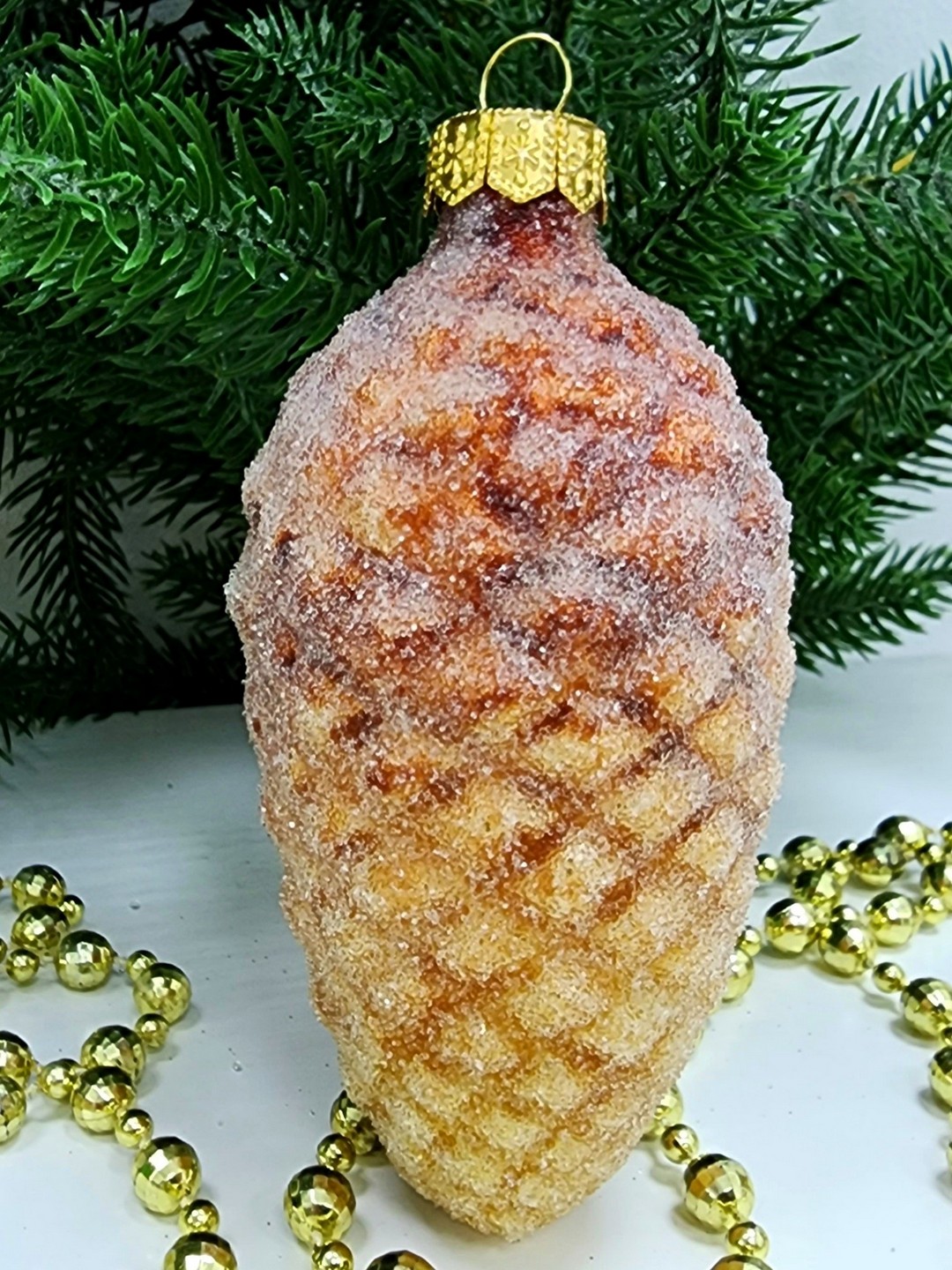 фото Стеклянная елочная игрушка Шишка 10 см