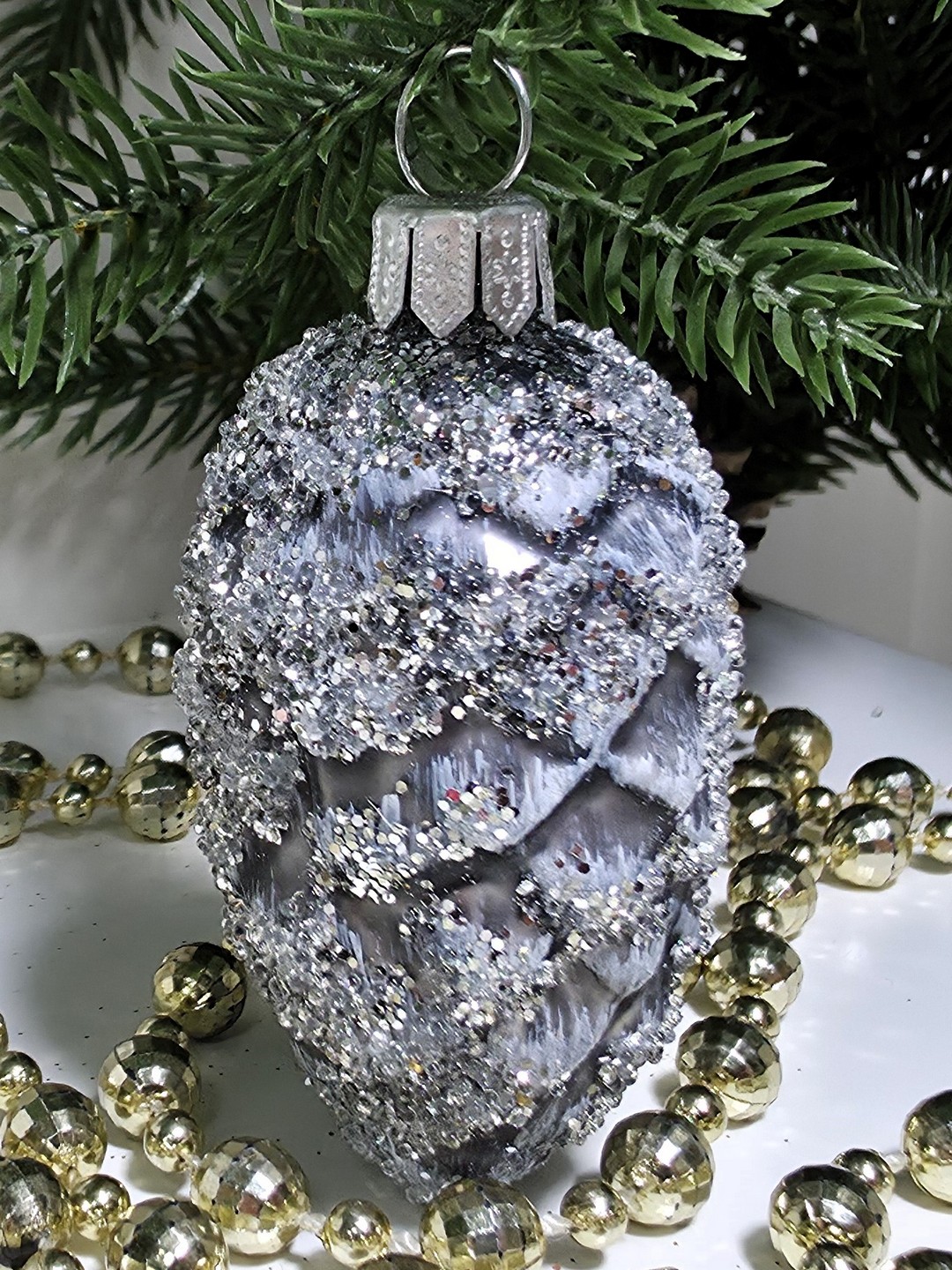 фото Стеклянная елочная игрушка Шишка