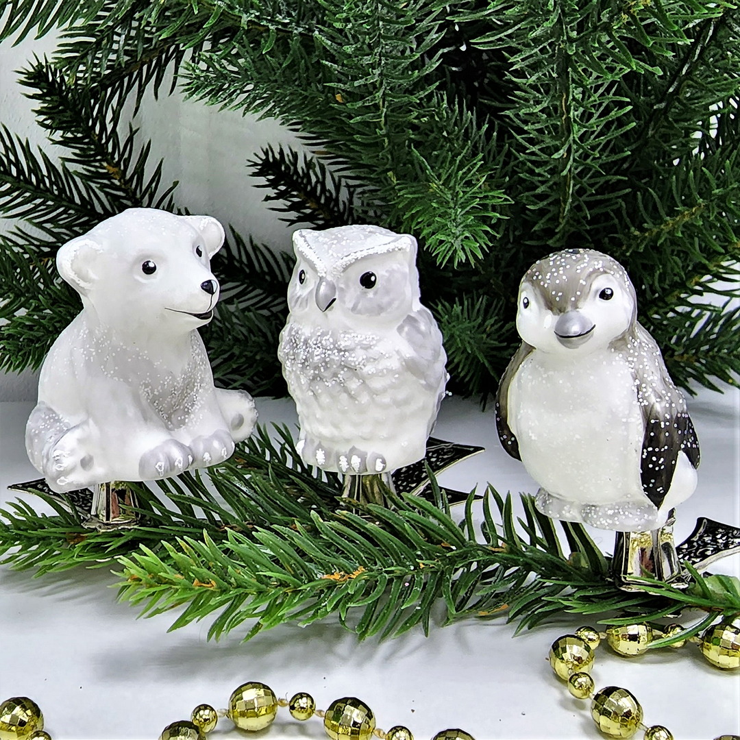 фото Набор ёлочных игрушек Мишка, сова и пингвин на прищепке