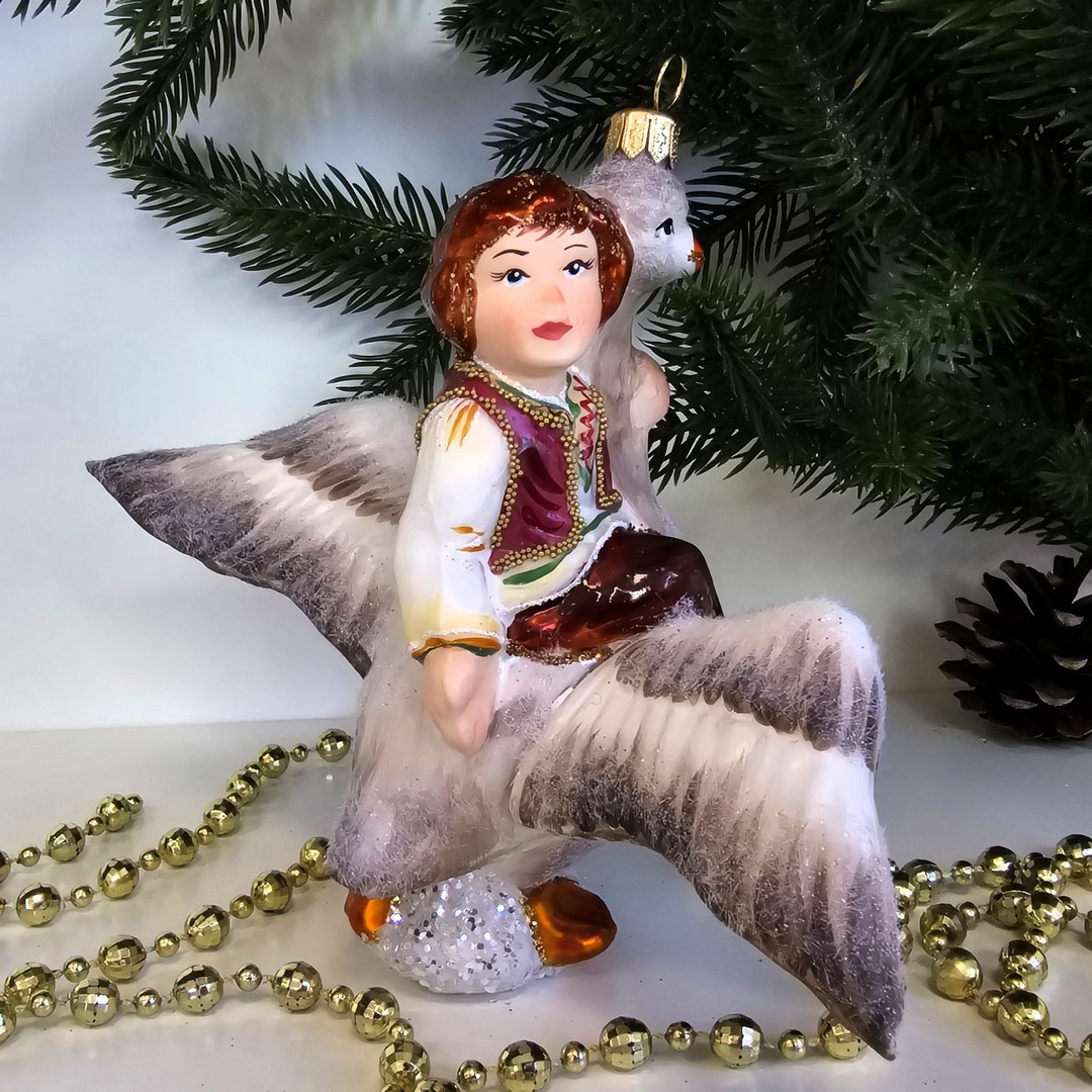 фото Стеклянная елочная игрушка Иванушка на лебеде