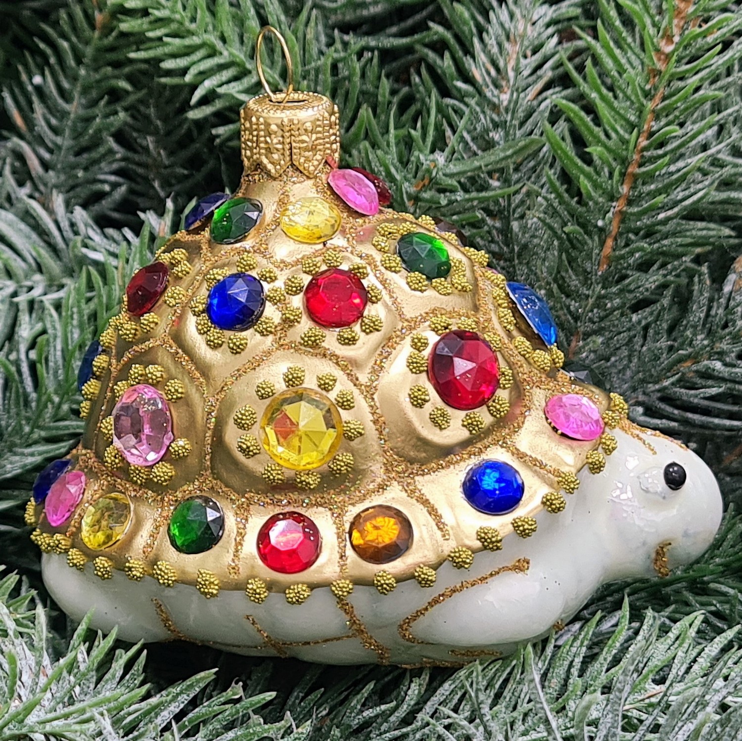 фото Стеклянная елочная игрушка Черепаха с камнями