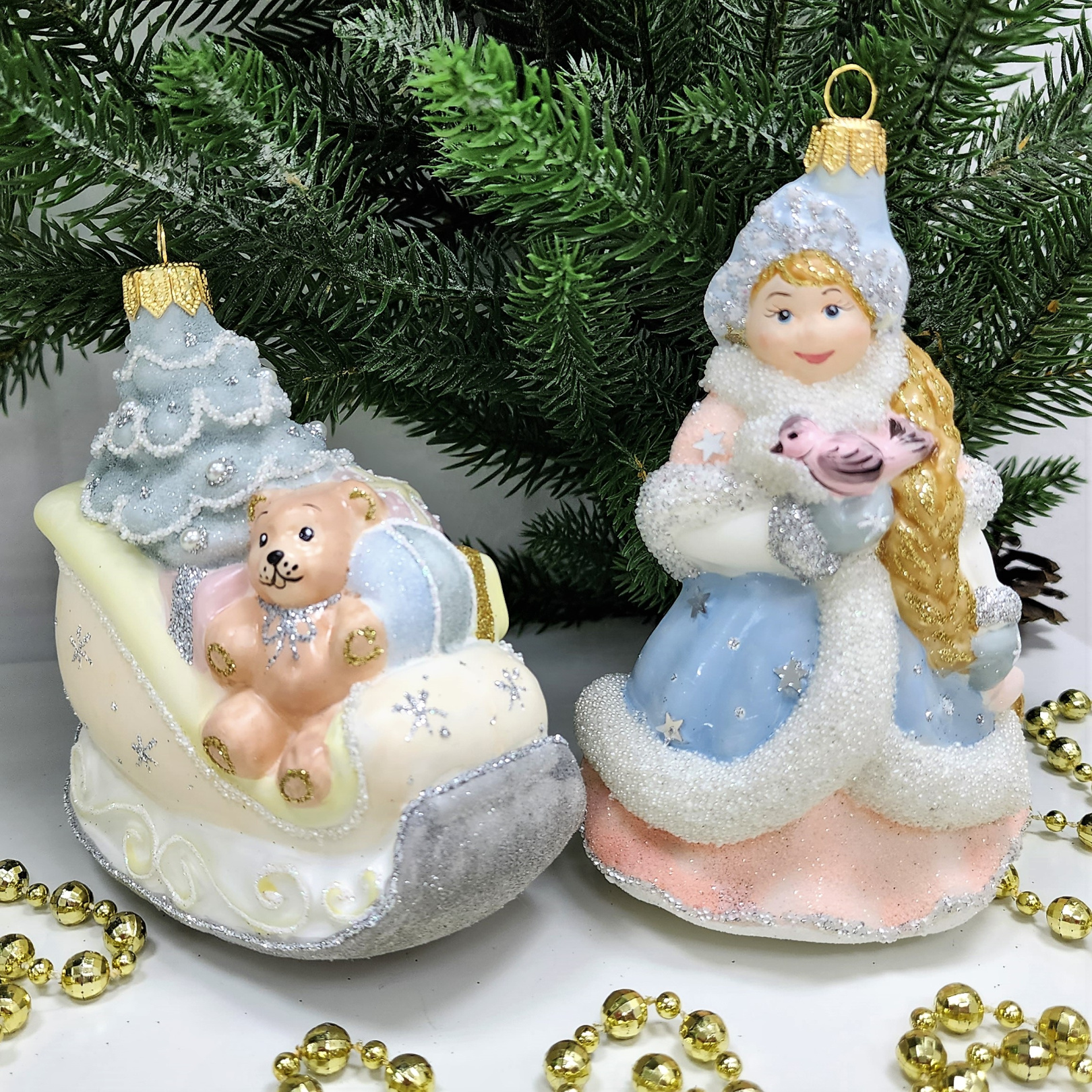 фото Набор ёлочных игрушек Сани с подарками и Снегурочка детские