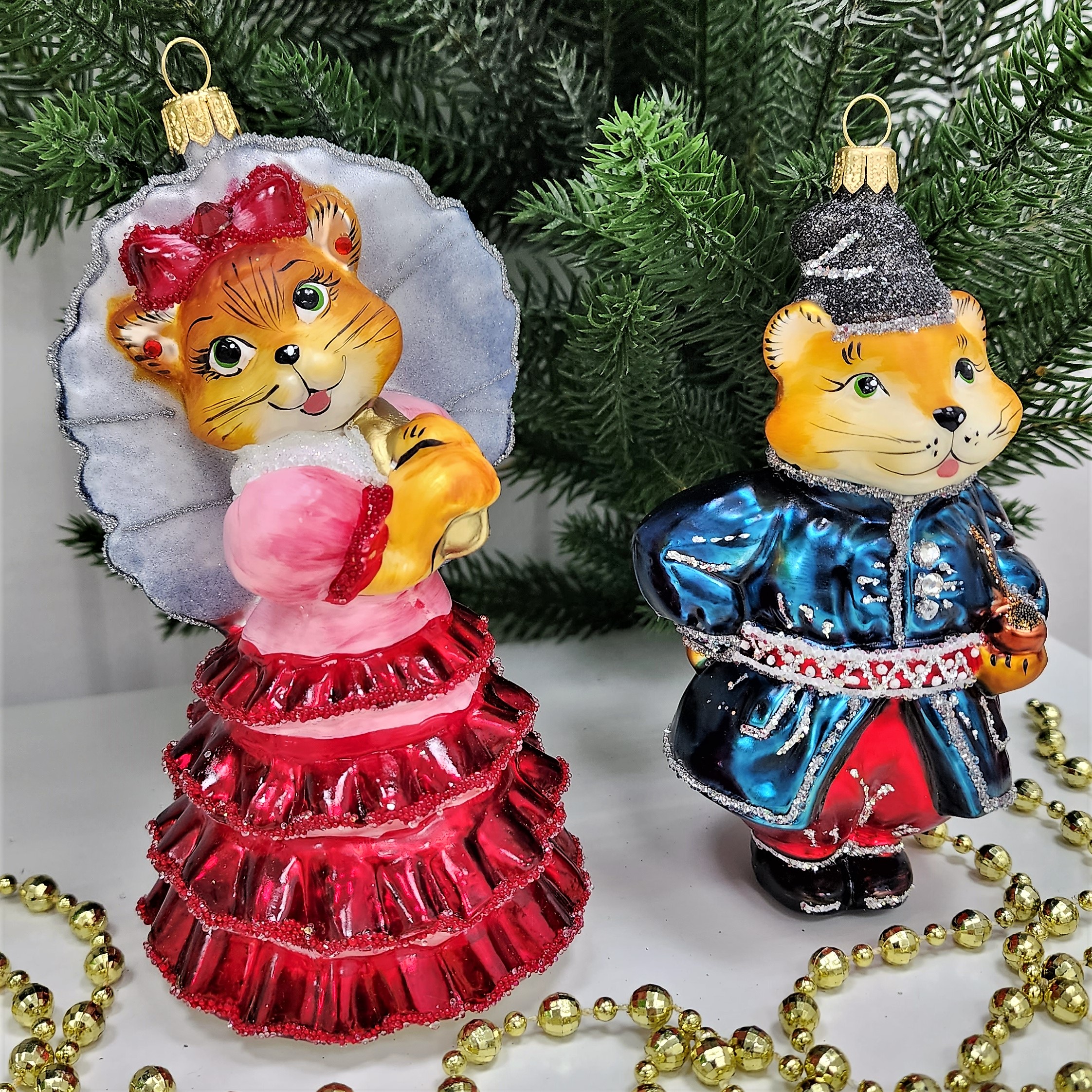 фото Набор ёлочных игрушек Котофей и Кошка с зонтиком