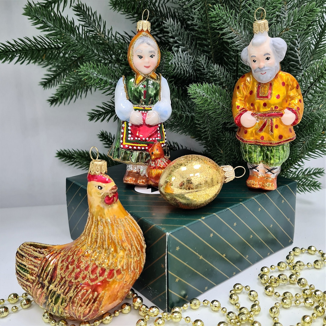 фото Набор ёлочных игрушек Бабка, дед, курочка и яйцо