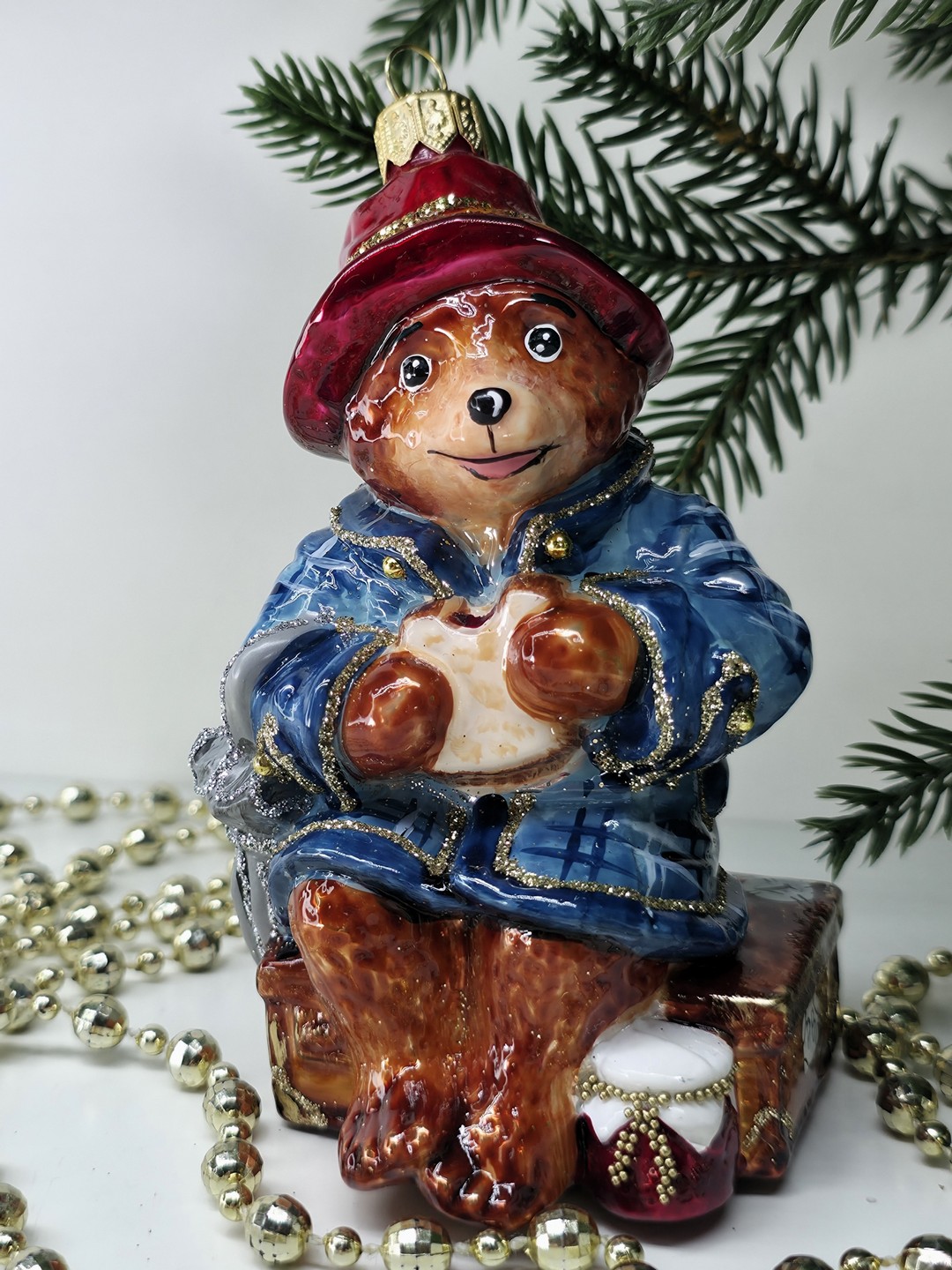 фото Стеклянная елочная игрушка Мишка Паддингтон