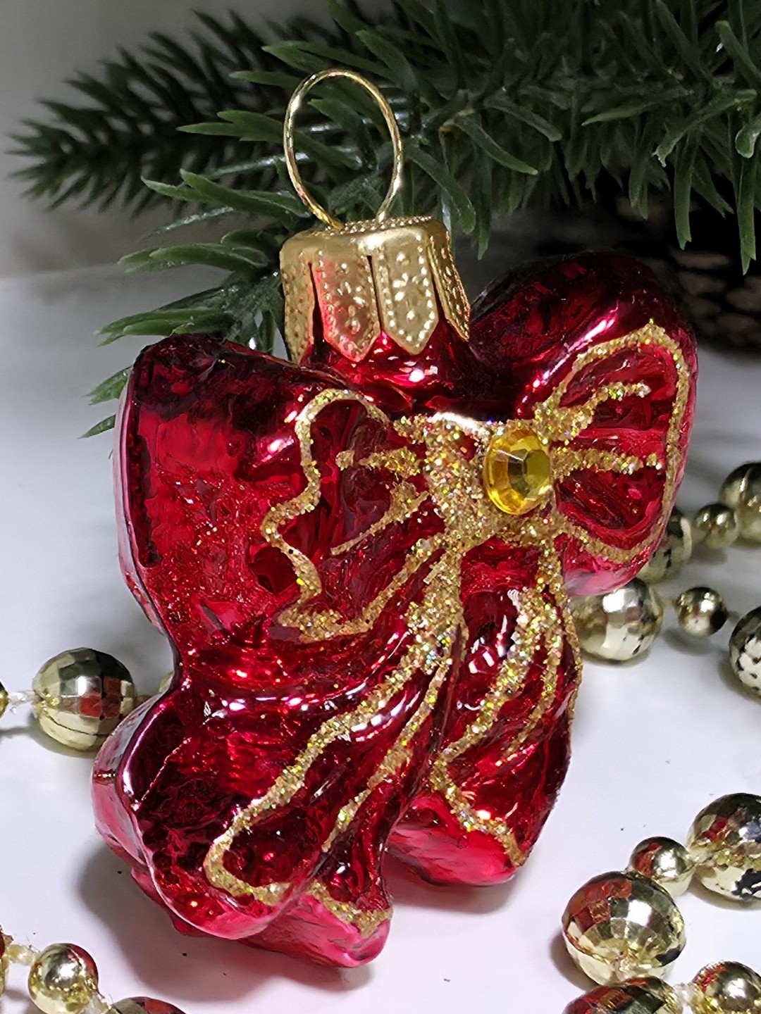 фото Стеклянная елочная игрушка Бантик