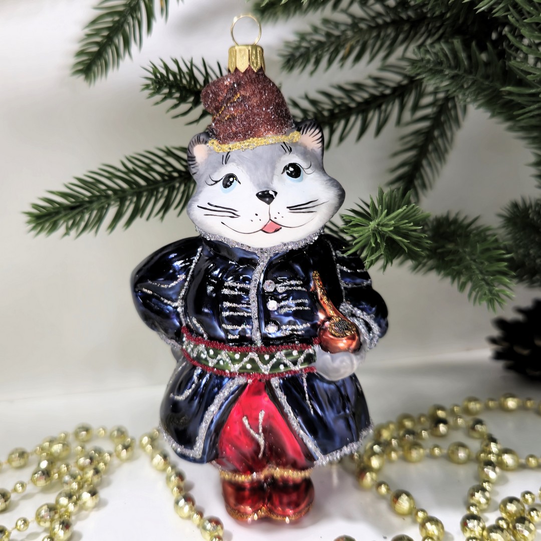 фото Стеклянная елочная игрушка Котофей