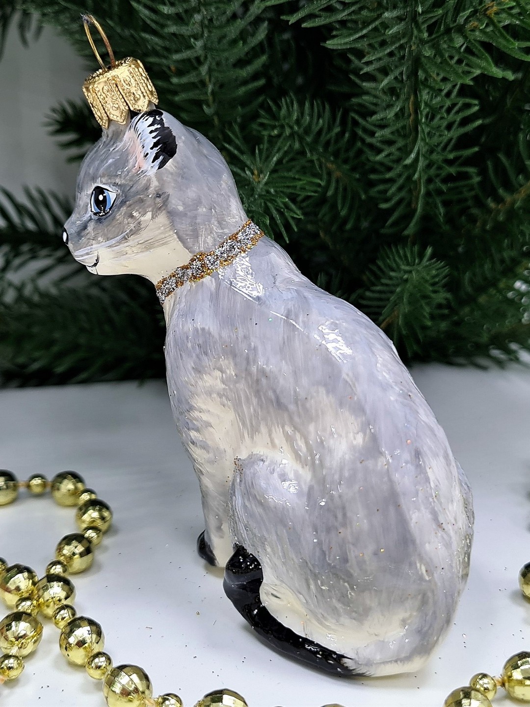 фото Стеклянная елочная игрушка Сиамский кот