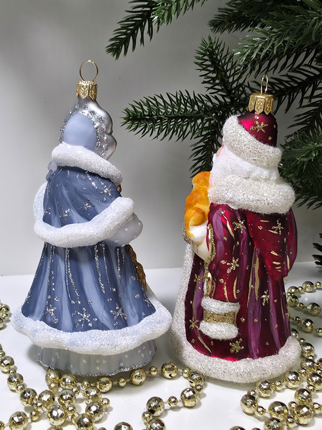 фото Набор ёлочных игрушек Дед Мороз с белкой и Снегурочка с зайцем