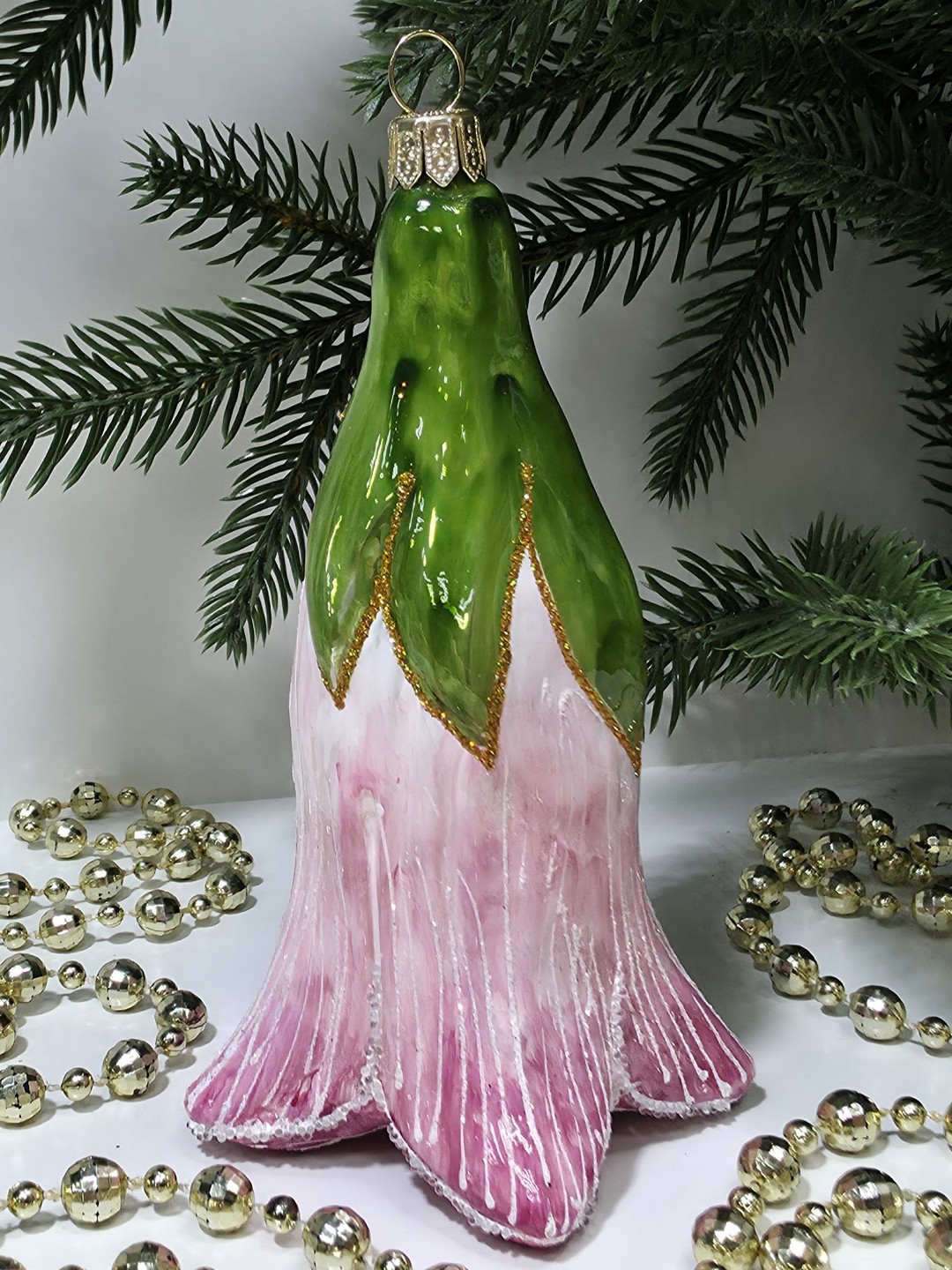 фото Стеклянная елочная игрушка Цветочек