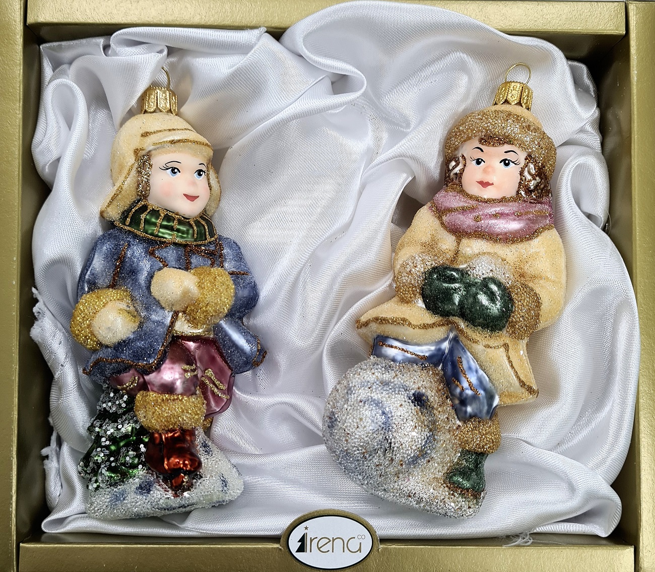 фото Набор ёлочных игрушек Девочка со снежком и мальчик на коньках сахар