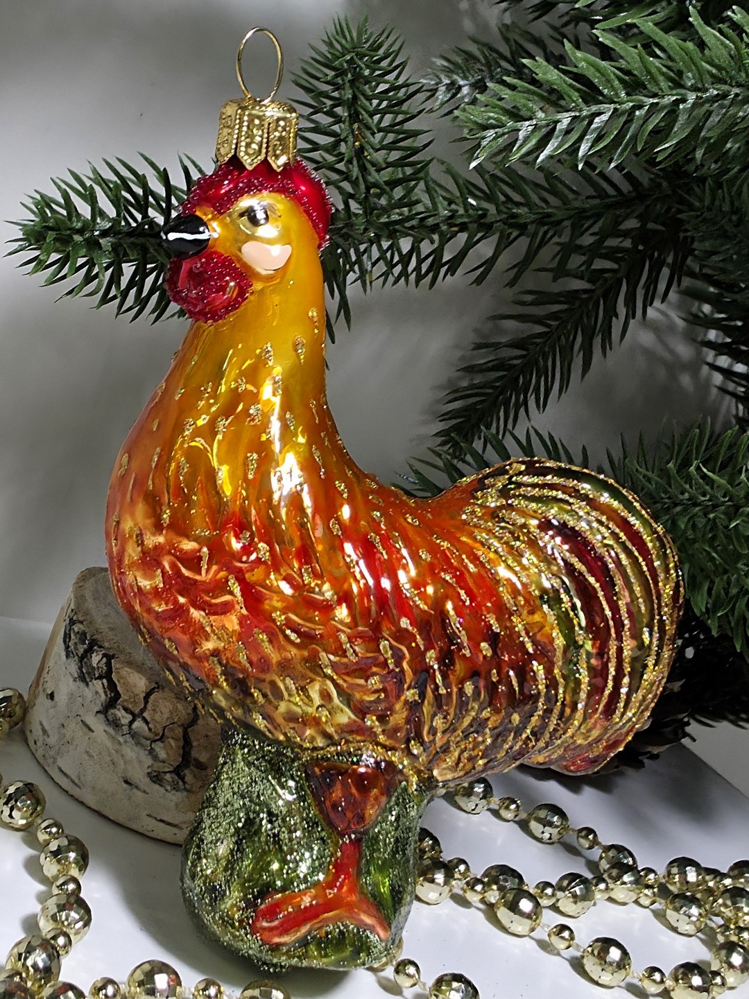 фото Стеклянная елочная игрушка Петушок